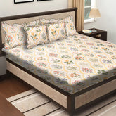 Elegant 5-Piece Quilted Bedding Set | King Size | Light Cream with Vintage Yellow, Green & Pink Floral Print