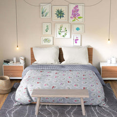 Ultrasonic Reversible Comforter – Floral & Houndstooth (Grey & White)