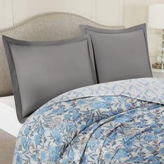 Ultrasonic Reversible Comforter – Classic Blue Blooms & Geometric Charm (Blue & Cream)
