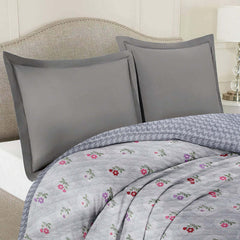 Ultrasonic Reversible Comforter – Floral & Houndstooth (Grey & White)