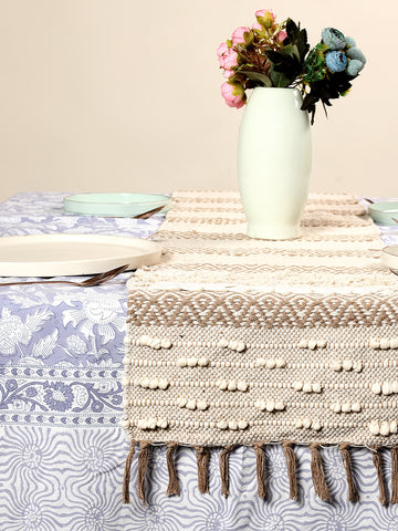 Soft knitted Beige Table Runner with tint of brown thread