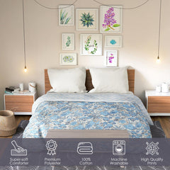 Ultrasonic Reversible Comforter – Classic Blue Blooms & Geometric Charm (Blue & Cream)