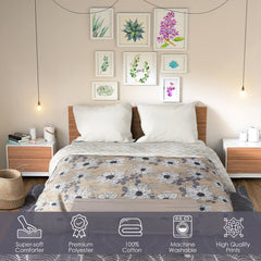 Ultrasonic Reversible Comforter – Floral Stripes & Geometric (Tan & White) - Furnish Factory