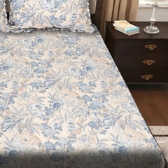 Elegant 5-Piece Quilted Bedding Set | King Size | Cream & Blue-Grey Floral Design