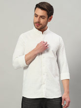 Men's White Bubble Cotton Mandarin Collar Shirt