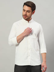 Men's White Bubble Cotton Mandarin Collar Shirt