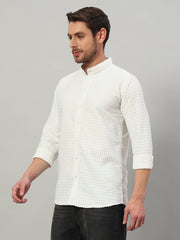 Men's White Bubble Cotton Mandarin Collar Shirt