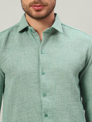 Sage Green Premium Linen Blend Point Collar Shirt