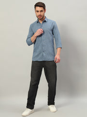 Steel Blue Premium Linen Blend Point Collar Shirt