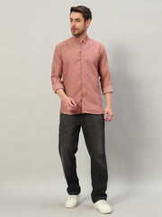 Men's Old Rose Bubble Cotton Mandarin Collar Shirt