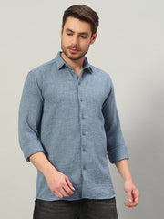 Steel Blue Premium Linen Blend Point Collar Shirt