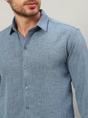 Steel Blue Premium Linen Blend Point Collar Shirt
