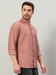 Men's Old Rose Bubble Cotton Mandarin Collar Shirt