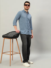 Steel Blue Premium Linen Blend Point Collar Shirt