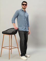 Steel Blue Premium Linen Blend Point Collar Shirt