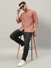 Men's Old Rose Bubble Cotton Mandarin Collar Shirt