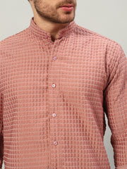 Men's Old Rose Bubble Cotton Mandarin Collar Shirt