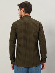 Men's Olive Green Bubble Cotton Mandarin Collar Shirt
