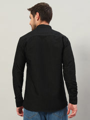 Men's Black Bubble Cotton Mandarin Collar Shirt