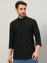 Men's Black Bubble Cotton Mandarin Collar Shirt