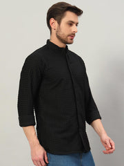Men's Black Bubble Cotton Mandarin Collar Shirt