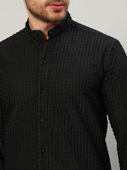 Men's Black Bubble Cotton Mandarin Collar Shirt