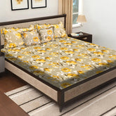 Elegant 5-Piece Quilted Bedding Set | King Size | Light Beige with Yellow & White Floral Design
