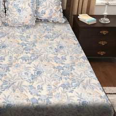 Elegant 5-Piece Quilted Bedding Set | King Size | Cream & Blue-Grey Floral Design
