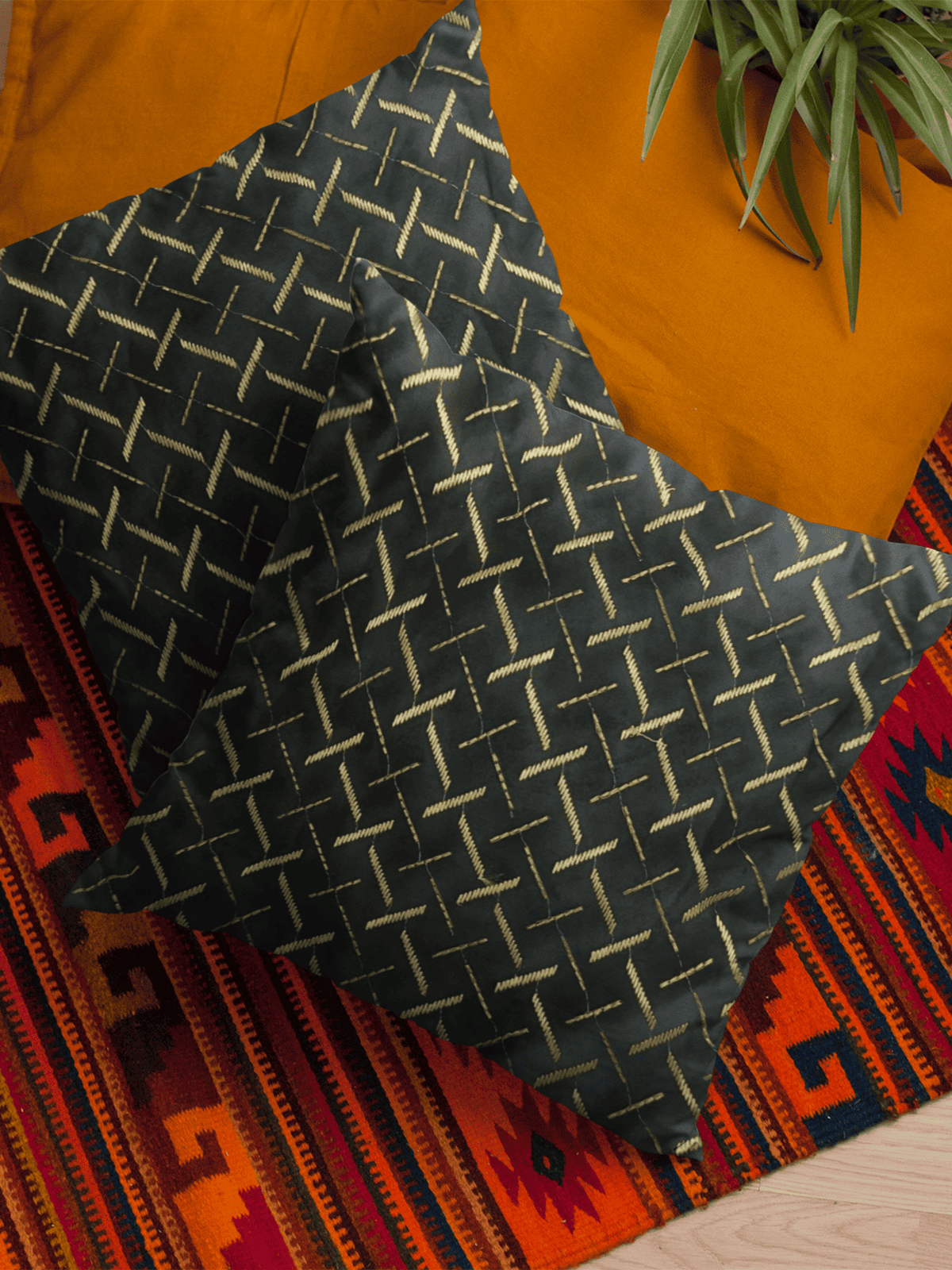 Noir Gold Geometric Cushion Cover – 16x16 Inches - Furnish Factory