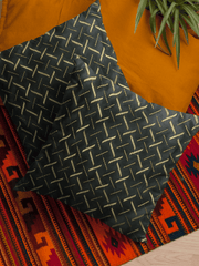 Noir Gold Geometric Cushion Cover – 16x16 Inches