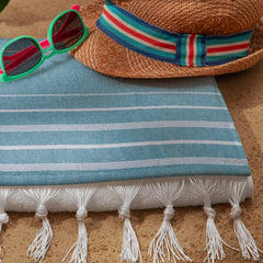 Aqua Blue Turkish Beach Towel | 100% Cotton | Ultra-Soft & Quick-Drying