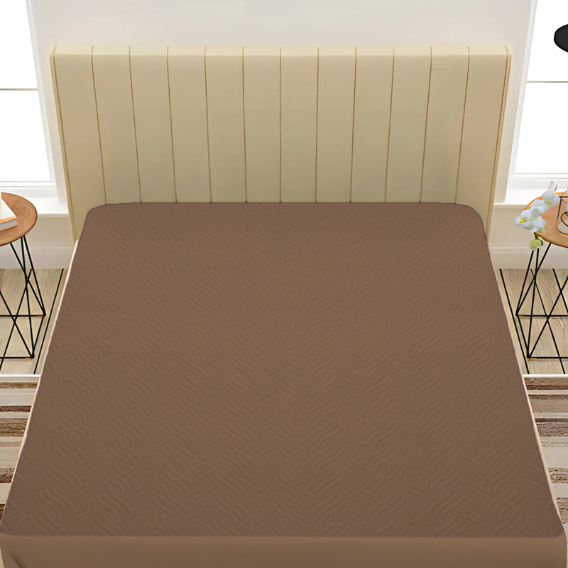 Coffee Brown Waterproof Mattress Protector – Fitted Textured Design