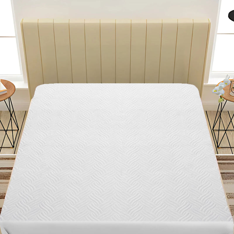 Milky White Waterproof Mattress Protector – Fitted Textured Design