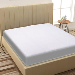 Milky White Waterproof Mattress Protector – Fitted Textured Design