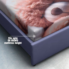 Teddy Dream Cotton Fitted 7D Kids Bedsheet (90x100 inch) King Size - Furnish Factory