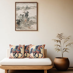 Majestic Horse Boho Design–Art-Inspired Cushion Cover – 16 x 16 inches