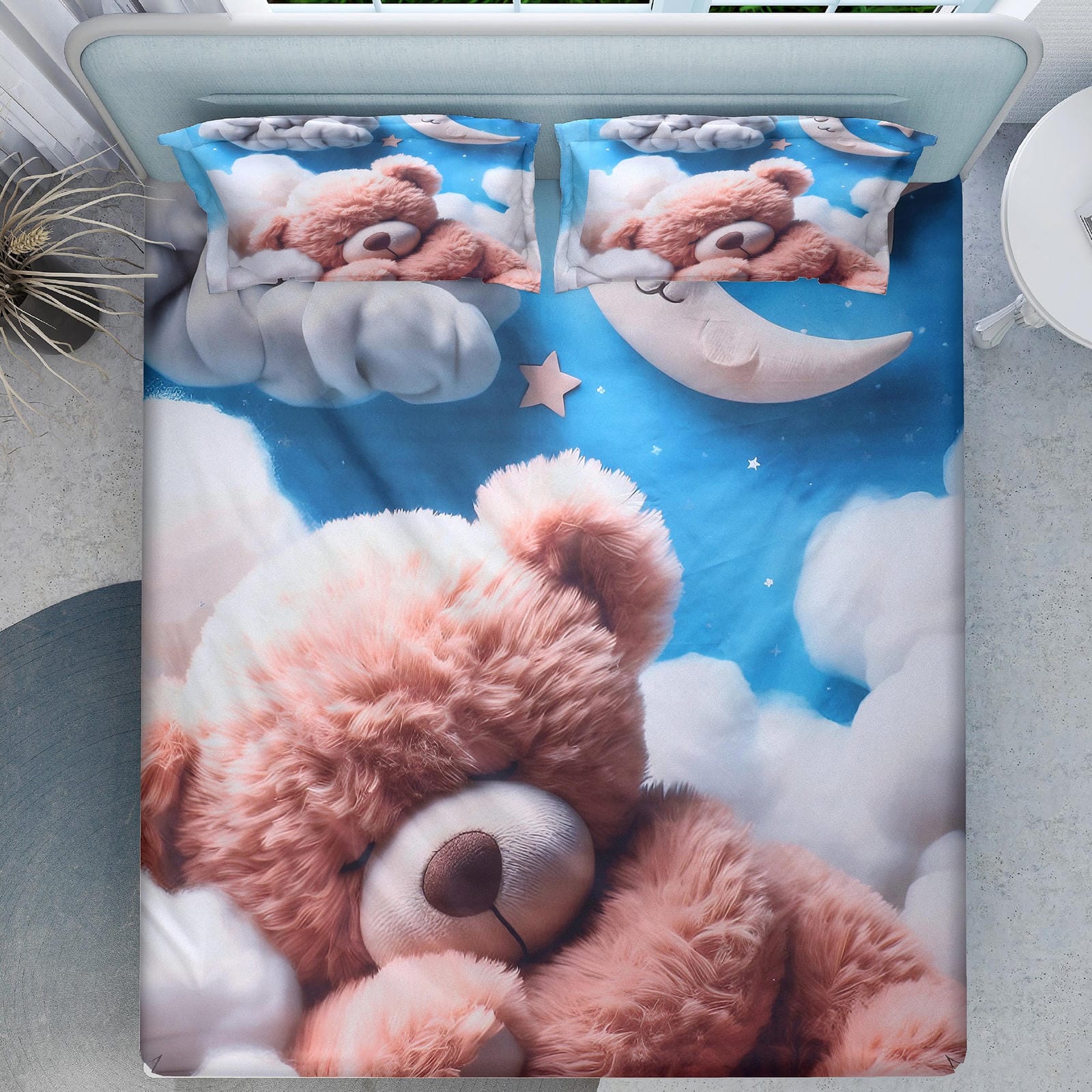 Teddy Dream Cotton Fitted 7D Kids Bedsheet (90x100 inch) King Size - Furnish Factory