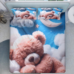 Teddy Dream Cotton Fitted 7D Kids Bedsheet (90x100 inch) King Size - Furnish Factory