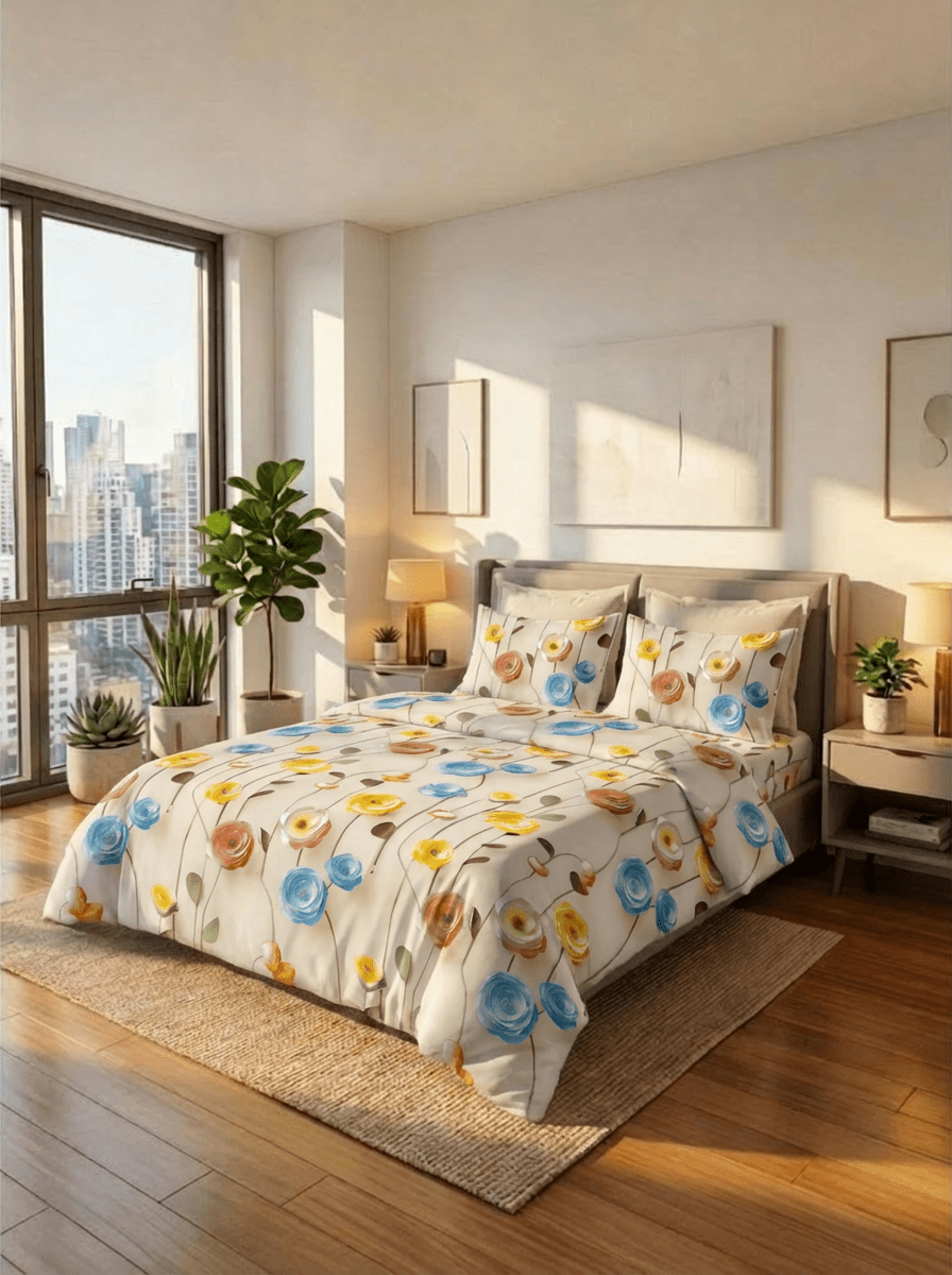 Pastel Bloom Harmony – Floral 7D Bedsheet Printed Super King Size - Furnish Factory