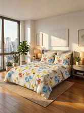 Pastel Bloom Harmony – 7D Floral Printed Super King Size Bedsheet Set - Furnish Factory