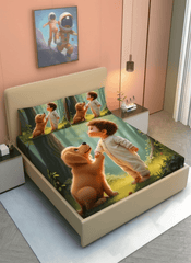 Puppy Love Premium Fitted 7D Kids Bedsheet – (90x100 Inch) King Size - Furnish Factory