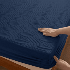 Yankess blue Waterproof Mattress Protector – Fitted Textured Design - Furnish Factory