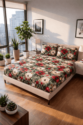 Ruby Blossom Royale – 7D Floral Fitted Super king size Bedsheet