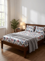 Birdsong Bloom And Geometric Harmony Cotton Blend Bedsheet - Furnish Factory