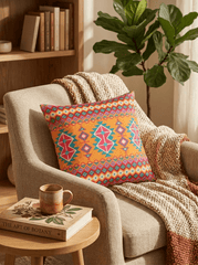 Ethnic Geometric Print Canvas Cushion Cover (16*16 inch) - Furnish Factory