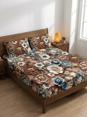 Vintage Bloom Dreamscape – Floral Fitted Super king size 7D Bedsheet - Furnish Factory
