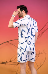 Blue Multi-Printed Cuban Collar Co-ord Set