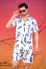 Blue Multi-Printed Cuban Collar Co-ord Set