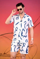 Blue Multi-Printed Cuban Collar Co-ord Set