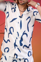 Blue Multi-Printed Cuban Collar Co-ord Set